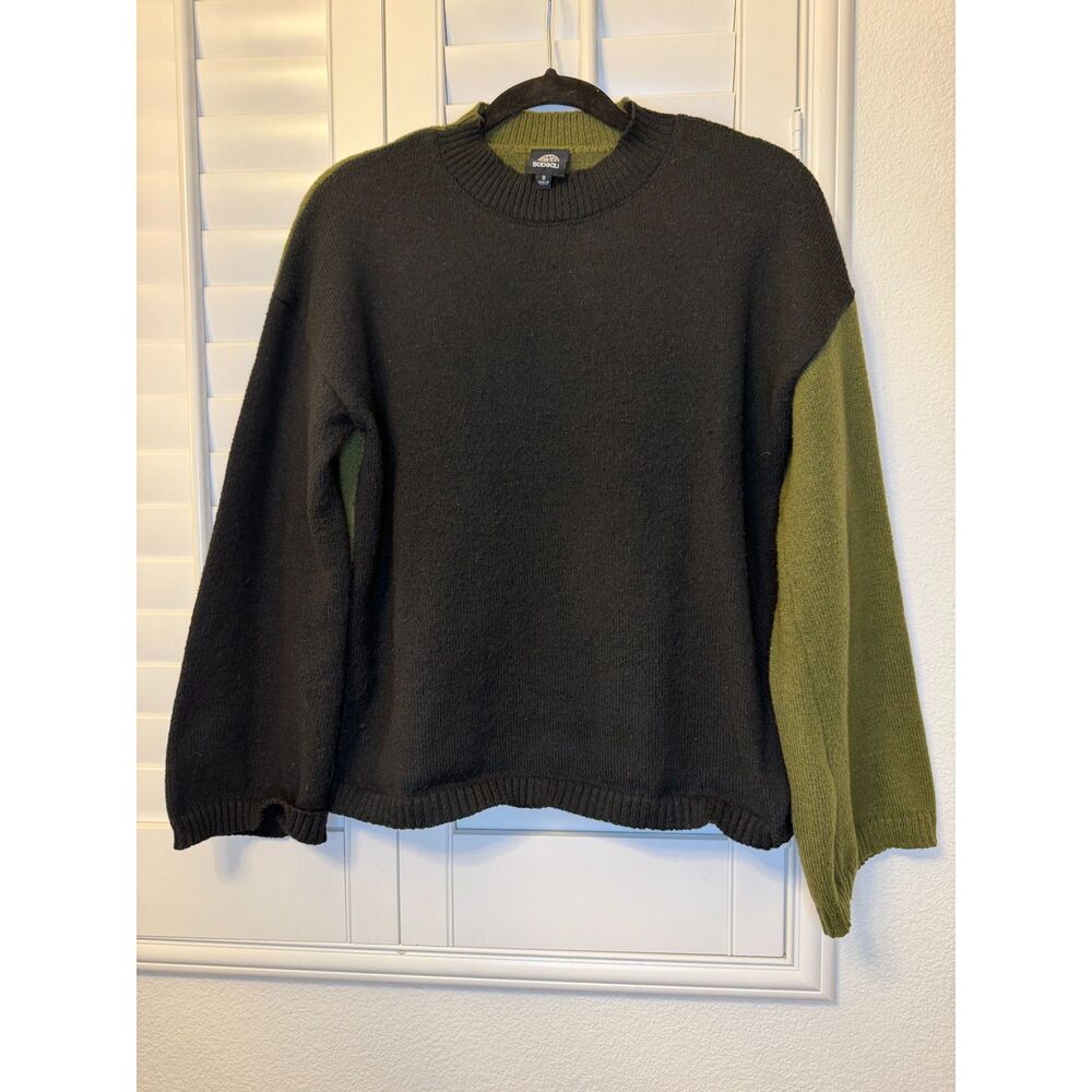 Whimsygoth Bobeau Colorblock Sweater Womens S Small Black Olive Green Knit